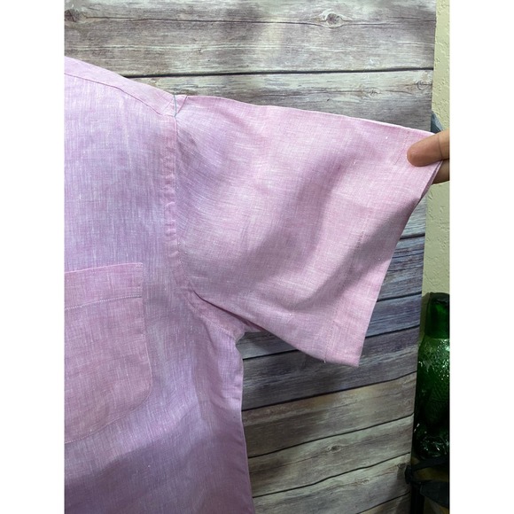 Peter Millar Linen Short sleeve button up shirt Pink 29x24 - Picture 9 of 10